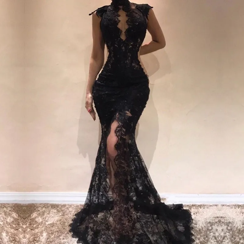 Robe de Soiree African Sexy Mermaid Black Evening Dresses 2019 Sexy Sheer Lace Appliques Train Long Evening Party Dress
Robe de Soiree African Sexy Mermaid Black Evening Dresses 2019 Sexy Sheer Lace Appliques Train Long Evening Party Dress