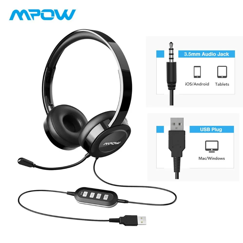 Mpow USB&3.5mm Dual Plugs Over Ear Wired Headset Crystal Clear Noise Cancelling Headphones With Mic For PC/iPad/Laptop/Desktop
Mpow USB&3.5mm Dual Plugs Over Ear Wired Headset Crystal Clear Noise Cancelling Headphones With Mic For PC/iPad/Laptop/Desktop