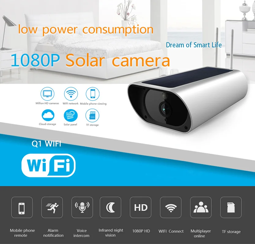 1080P Solar IP Camera 2MP Wireless Wi-fi Security Surveillance Waterproof Outdoor Camera IR Night Vision Solar Power HD Camera
1080P Solar IP Camera 2MP Wireless Wi-fi Security Surveillance Waterproof Outdoor Camera IR Night Vision Solar Power HD Camera