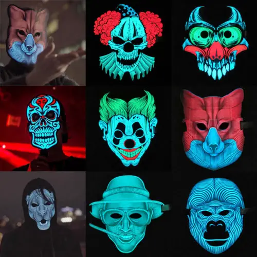 New 10Styles Halloween LED Glow Full Face Mask Purge Movie Dance Rave EL Wire DJ Party Halloween Costume Cosplay
New 10Styles Halloween LED Glow Full Face Mask Purge Movie Dance Rave EL Wire DJ Party Halloween Costume Cosplay