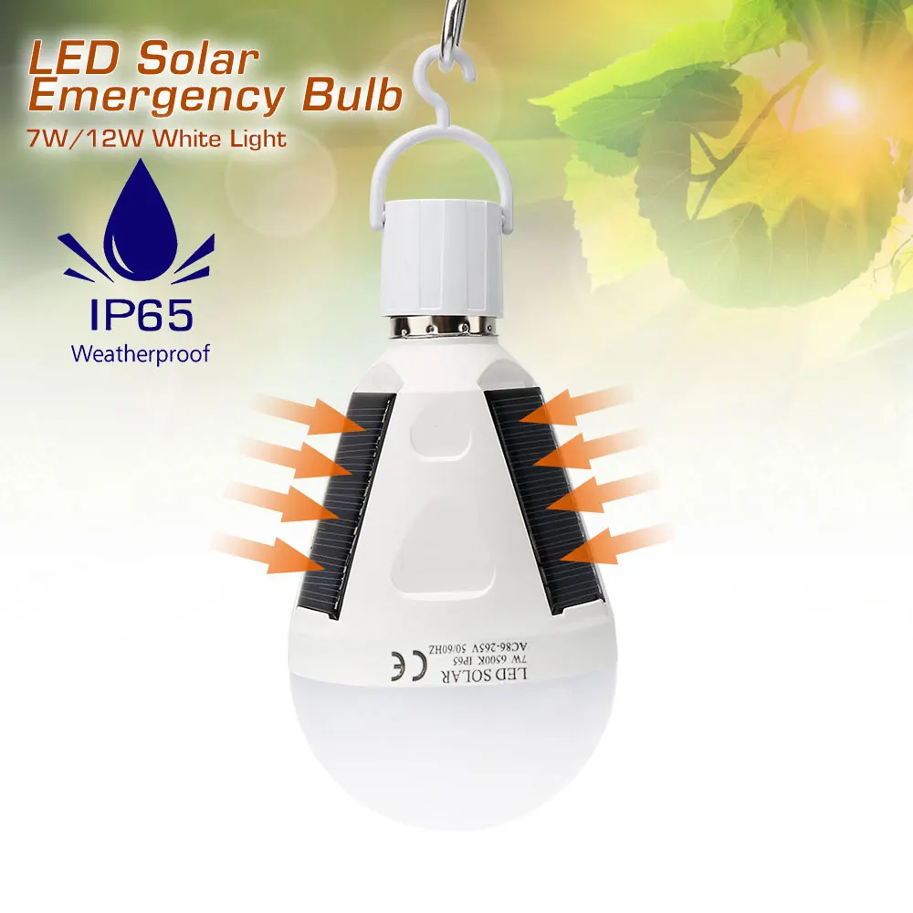 Portable Intelligent 7W 12W LED Solar Lamp AC85-265 LED E27 Rechargeable Solar lamp IP65 Camping Emergency lighting
Portable Intelligent 7W 12W LED Solar Lamp AC85-265 LED E27 Rechargeable Solar lamp IP65 Camping Emergency lighting