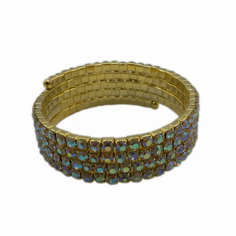 4 Rows AB Crystal Bangle Bracelets Gold-color Spiral Upper Arm Bracelet for Women Iridescent Color Rhinestone Bracelets Bangle (4)