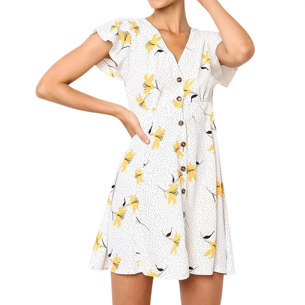 Stylish Bar Women's Floral Print Button Short Sleeve Dress Ladies Sexy V Neck Princess Beach Party Mini Dress Lady Home Dresses
Stylish Bar Women's Floral Print Button Short Sleeve Dress Ladies Sexy V Neck Princess Beach Party Mini Dress Lady Home Dresses