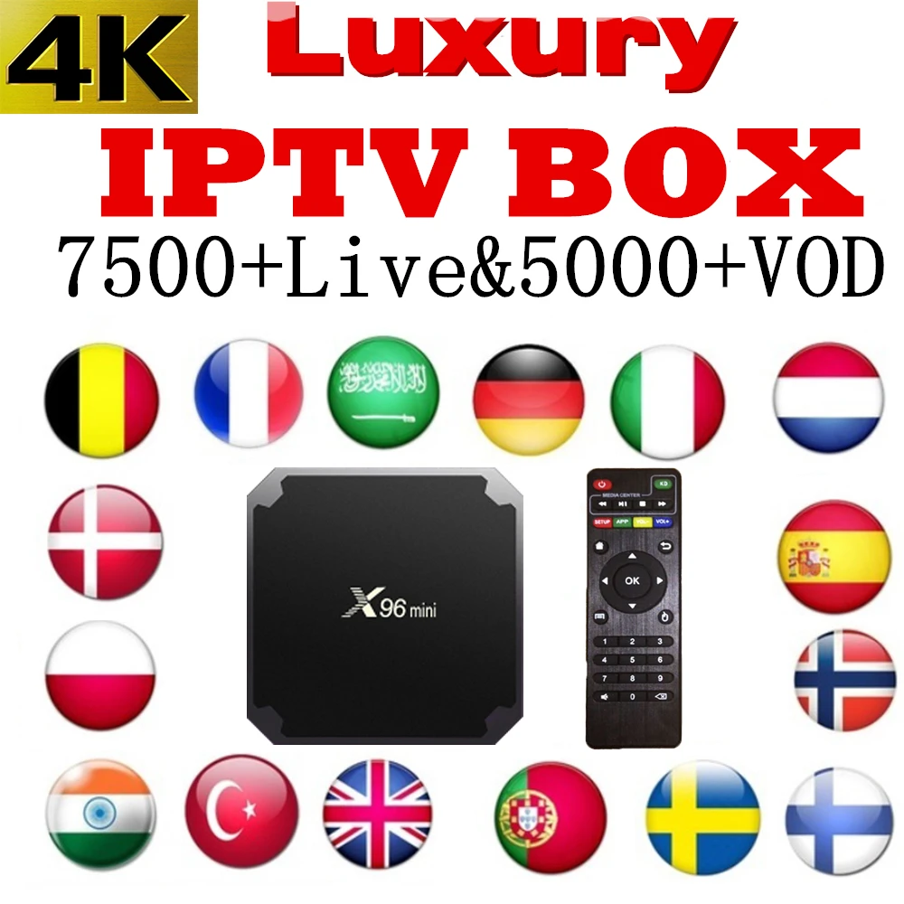 Luxury World IPTV Box android tv Box X96mini 7500+Live&5000+VOD 4K French Spain Portugal German Arabic Dutch sweden smart tv box
Luxury World IPTV Box android tv Box X96mini 7500+Live&5000+VOD 4K French Spain Portugal German Arabic Dutch sweden smart tv box