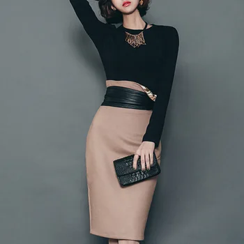 HAMALIEL Spring Women Office Lady 2 Piece Set 2018 Business Black Long Sleeve Crop +High Waist Suede Fabric Lace up OL Skirt Set
HAMALIEL Spring Women Office Lady 2 Piece Set 2018 Business Black Long Sleeve Crop +High Waist Suede Fabric Lace up OL Skirt Set