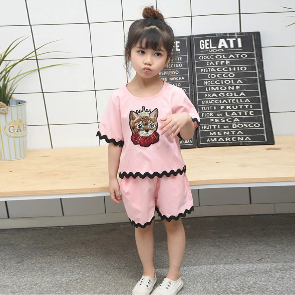 Фото Комплекты летней одежды для маленьких девочек модная детская одежда футболка с