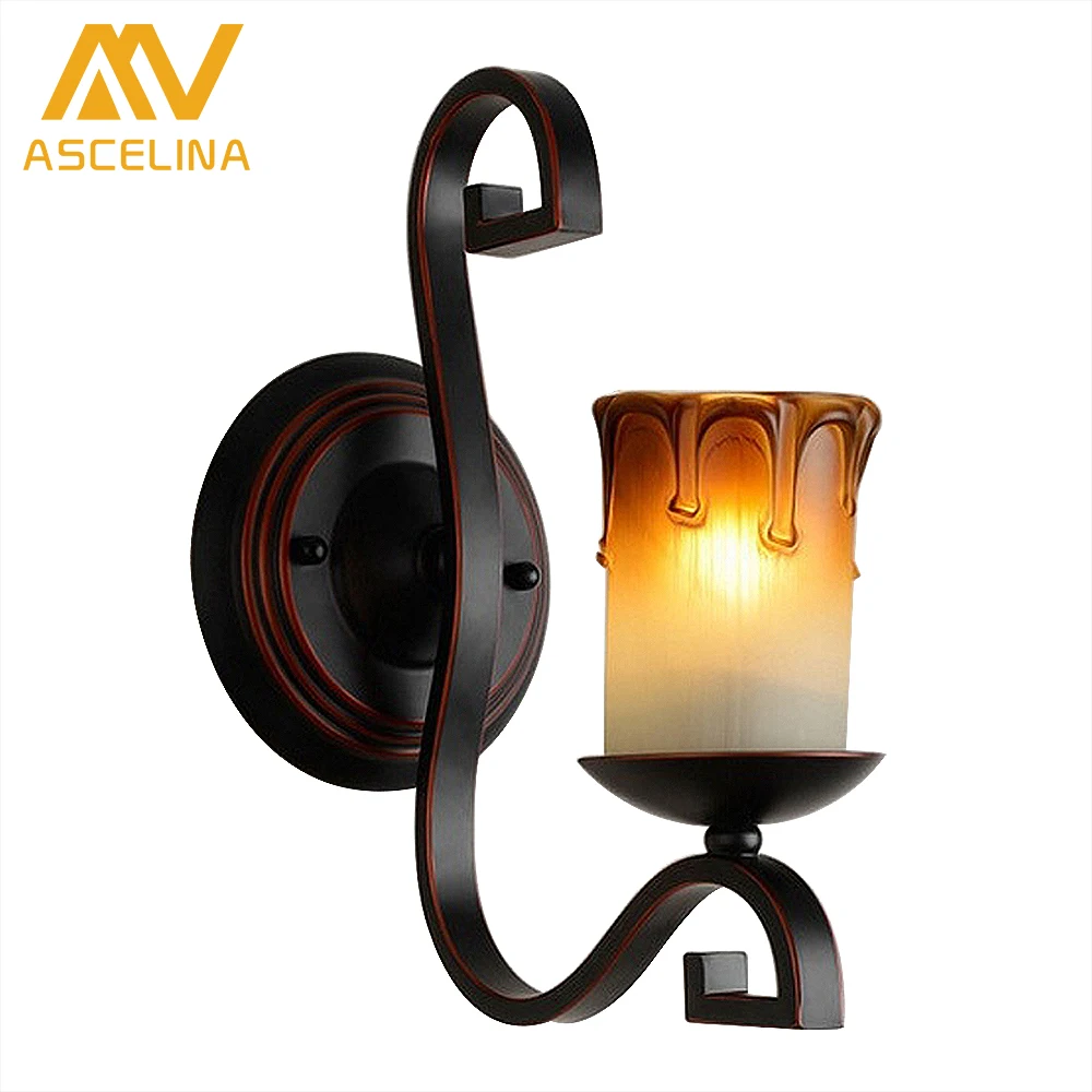 Image Modern Iron Candle Light Wall Sconce Rustic Glass Wall Lamp Led Bedroom Hotel Corridor Wall Lights Creative candle lights