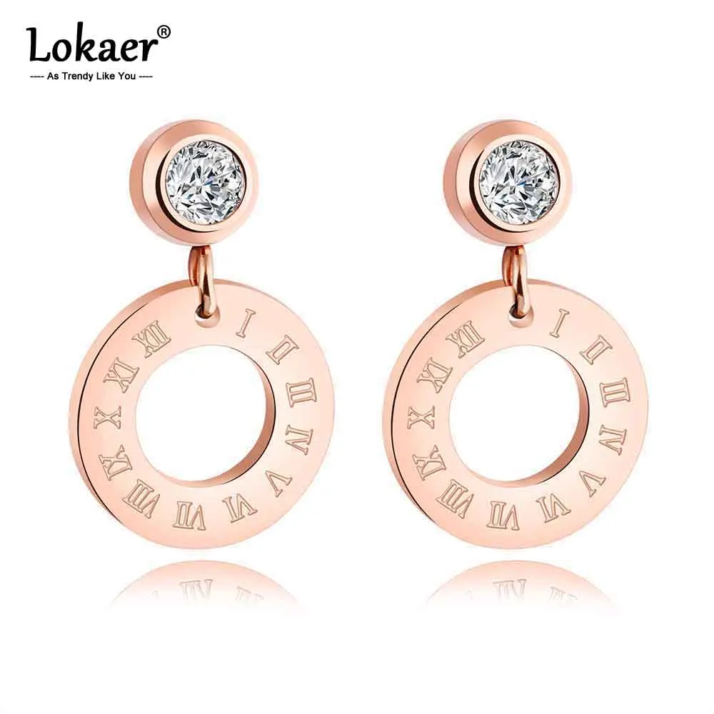 Lokaer Trendy Titanium Steel Rose Gold Color Roman Numeral Drop Earrings Hollow Round Crystal Female Earrings Jewelry E17078
Lokaer Trendy Titanium Steel Rose Gold Color Roman Numeral Drop Earrings Hollow Round Crystal Female Earrings Jewelry E17078