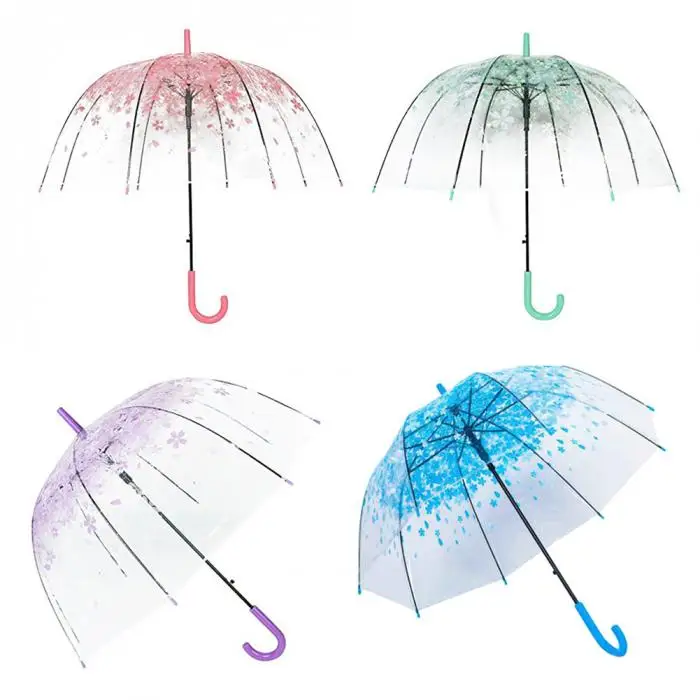 Fashion Transparent Parapluie Creative Women Rain Sun Umbrella Long Handle Cherry Blossom Mushroom Princess Romantic Umbrella