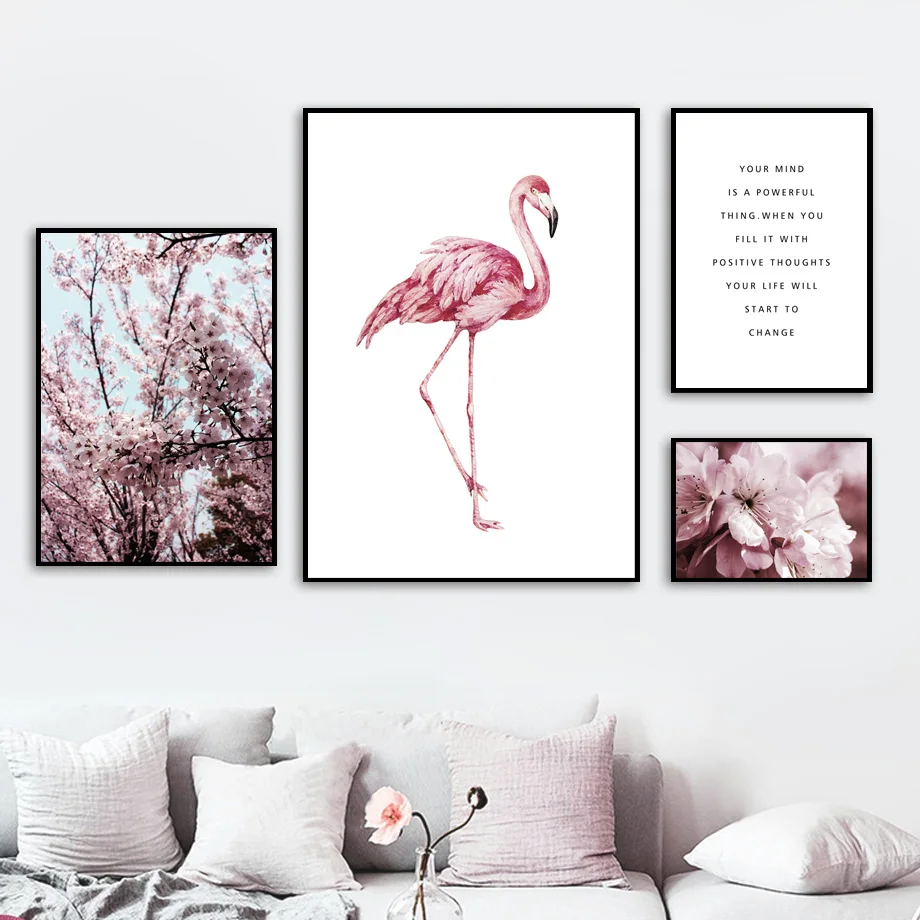 Постеры и принты в скандинавском стиле с розовым фламинго персиковым вишневым
