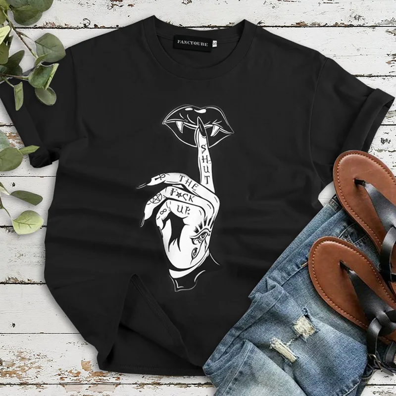 Women Gothic Grunge Black Fashion Shut Up T-Shirt Aesthetic Witchcraft Tee Women Vampire Shirt Tops S-XL
Women Gothic Grunge Black Fashion Shut Up T-Shirt Aesthetic Witchcraft Tee Women Vampire Shirt Tops S-XL