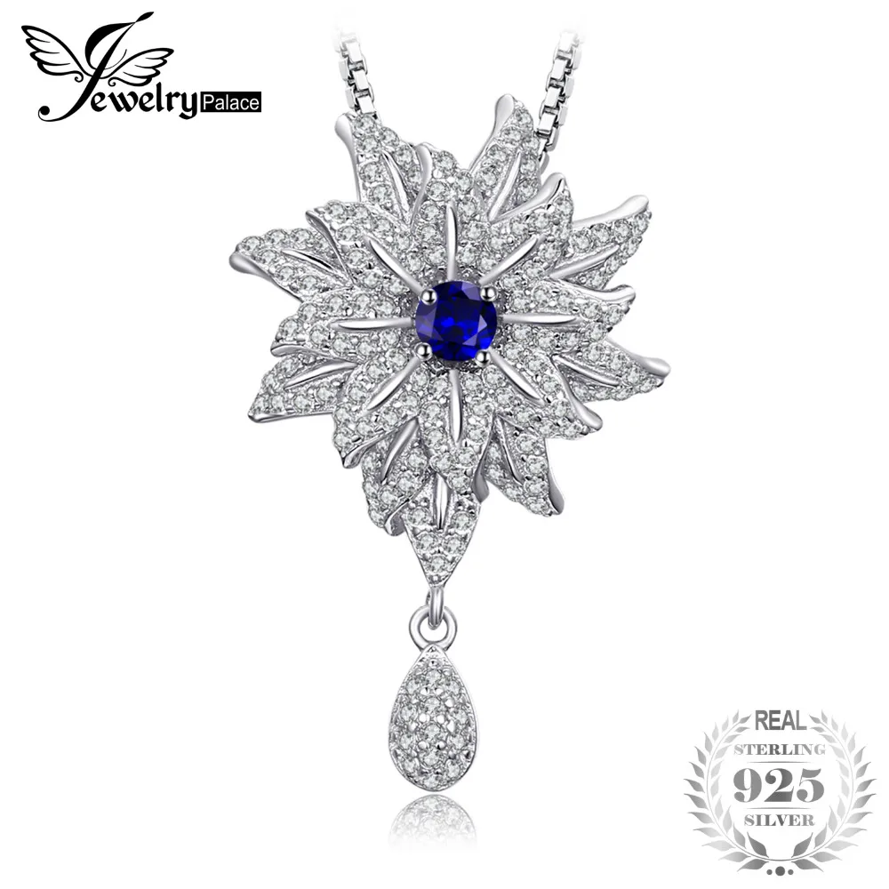 

JewelryPalace Flowers Created Blue Spinel Cubic Zirconia Pave Pendant 925 Sterling Silver Gifts For Women Not Include A Chain