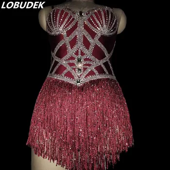 Glisten Rhinestones Wine Red Tassels Strap Bodysuit Female Fringe Leotard Sexy DJ Singer Nightclub Outfit Bar Party Show Costume
Glisten Rhinestones Wine Red Tassels Strap Bodysuit Female Fringe Leotard Sexy DJ Singer Nightclub Outfit Bar Party Show Costume