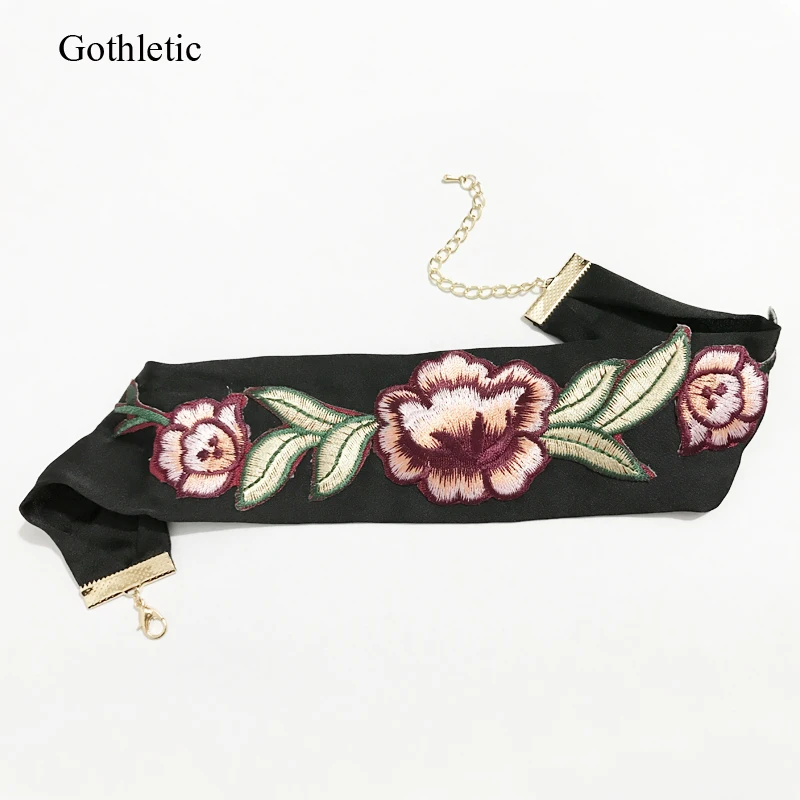 Gothletic 2019 Fashion New Rose Flower Embroidery Folklore Choker Wide Satin Fabric Band Collar Necklace Women Summer Jewelry
Gothletic 2019 Fashion New Rose Flower Embroidery Folklore Choker Wide Satin Fabric Band Collar Necklace Women Summer Jewelry