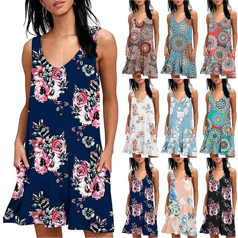 2019 New Women Beach Boho Dress Floral Print Dress Sleeveless Summer Mini V-neck Sexy Dresses
2019 New Women Beach Boho Dress Floral Print Dress Sleeveless Summer Mini V-neck Sexy Dresses