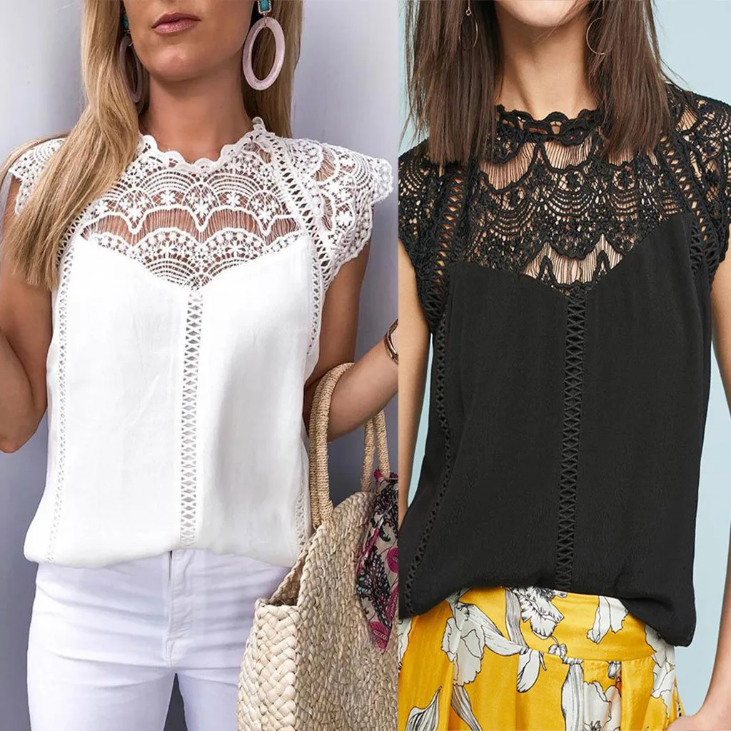Summer fashion Women Lace Blouses Ladies Solid Causal Sleeveless Hollow Out Blouse Tops Lace Chiffon Shirt blusas mujer
Summer fashion Women Lace Blouses Ladies Solid Causal Sleeveless Hollow Out Blouse Tops Lace Chiffon Shirt blusas mujer