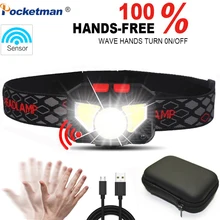 8000 lums ハンズフリー Led ヘッドランプモーションセンサーヘッドランプの led ヘッドライトトーチ内蔵バッテリー誘導ポータブルボック(China)
