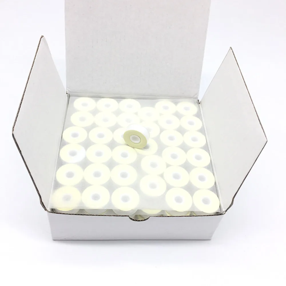 

White/ Black 70D/2 Paper side 100% polyester prewound bobbins 144pcs/box Size L for embroidery bobbin thread