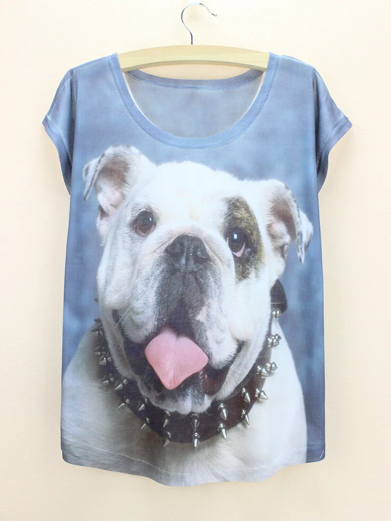 Cool dog pattern summer tee women print tee shirt 2015 fashion girls t-shirt bulldog printing tops wholesale price
Cool dog pattern summer tee women print tee shirt 2015 fashion girls t-shirt bulldog printing tops wholesale price
