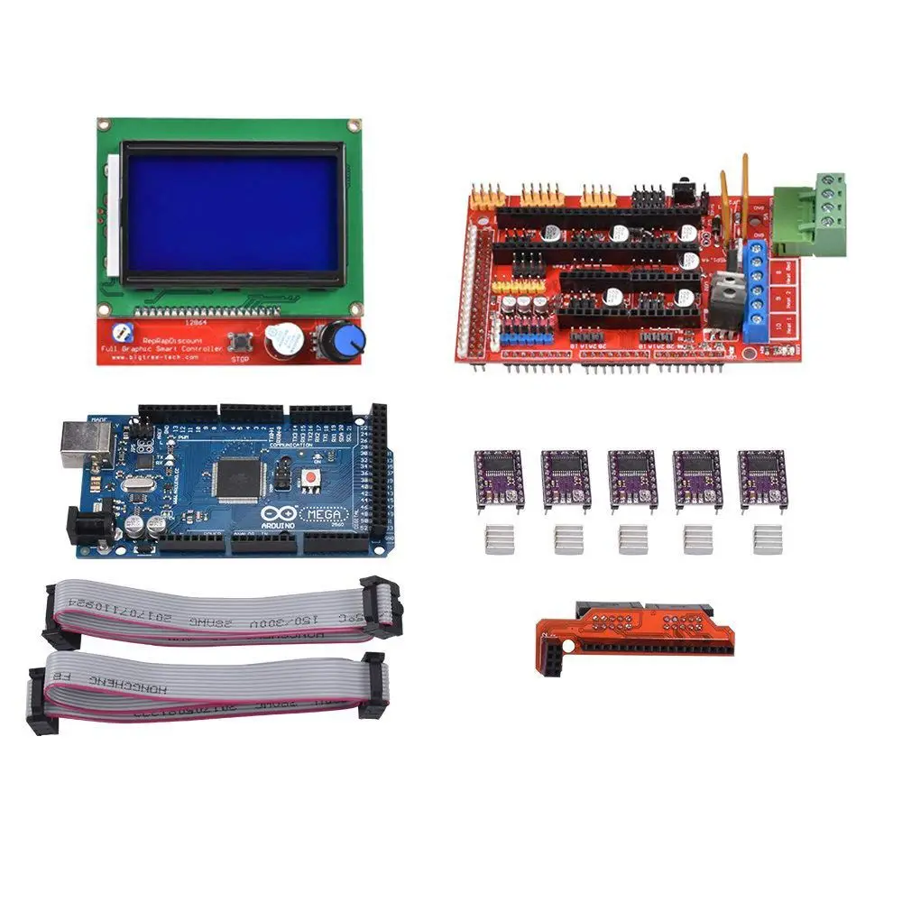 Mega 2560 R3 Board + LCD12864 + Ramps 1.4 + 5pcs DRV8825 Stepper Motor Driver Module with Heat Sink for 3d printer
Mega 2560 R3 Board + LCD12864 + Ramps 1.4 + 5pcs DRV8825 Stepper Motor Driver Module with Heat Sink for 3d printer