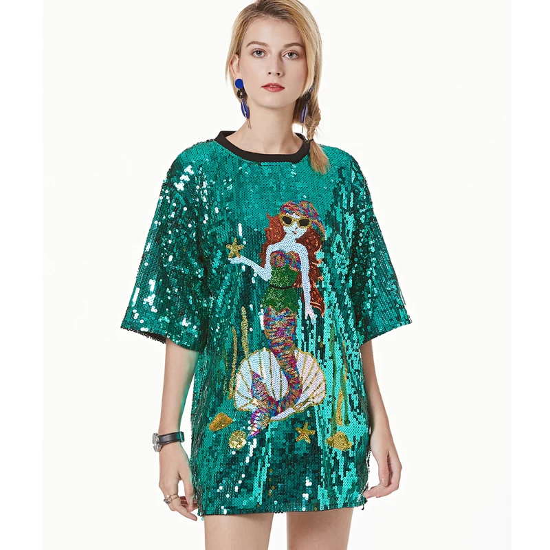 Dazzling Mermaid Sequin Print Dress O-Neck Half Sleeve Paillettes Straight Mini T-Shirt Dress Casual Street Dance Costumes
Dazzling Mermaid Sequin Print Dress O-Neck Half Sleeve Paillettes Straight Mini T-Shirt Dress Casual Street Dance Costumes