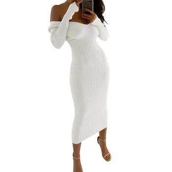 Evening Party Sexy Charming Women Dress Breathable Cotton V Neck Solid Off Shoulder Soft Knitted Midi Bodycon Pullover
Evening Party Sexy Charming Women Dress Breathable Cotton V Neck Solid Off Shoulder Soft Knitted Midi Bodycon Pullover