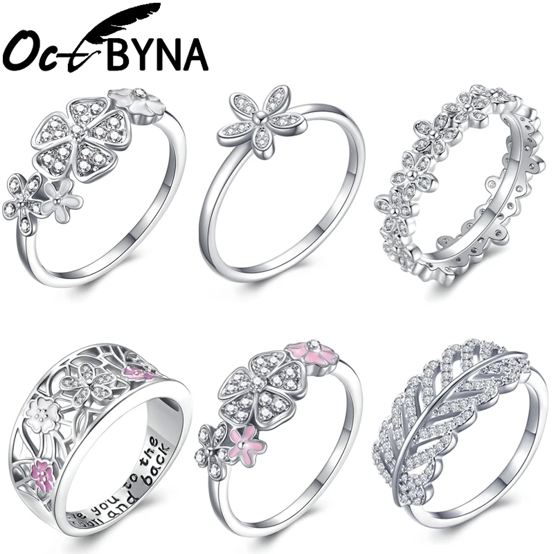 

Octbyna Classic Daisy Flower Brand Rings For Women Infinity Love Pave CZ Finger Rings For Female Wedding Engagement Jewelry