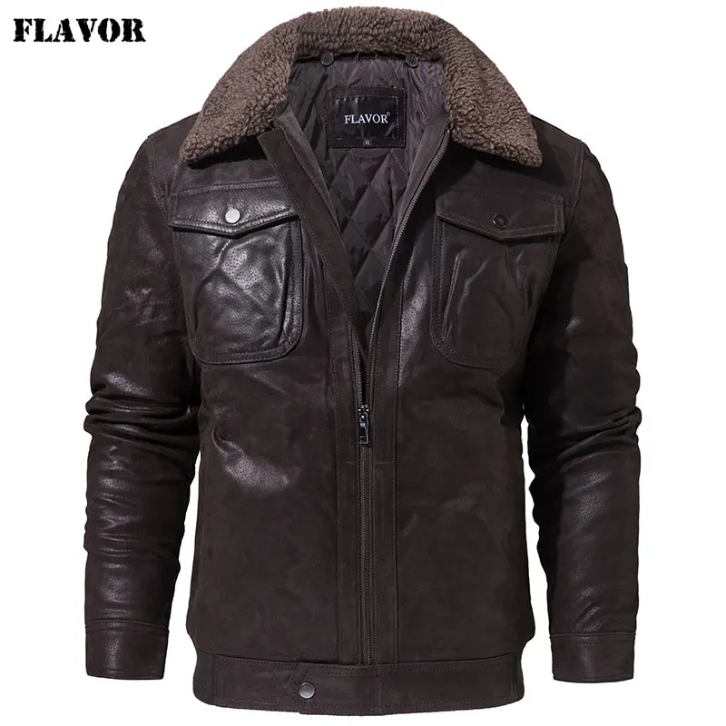 FLAVOR Men's Real Leather Jacket Genuine Leather jacket with faux fur collar male Motorcycle warm coat Genuine Leather Jacket
FLAVOR Men's Real Leather Jacket Genuine Leather jacket with faux fur collar male Motorcycle warm coat Genuine Leather Jacket