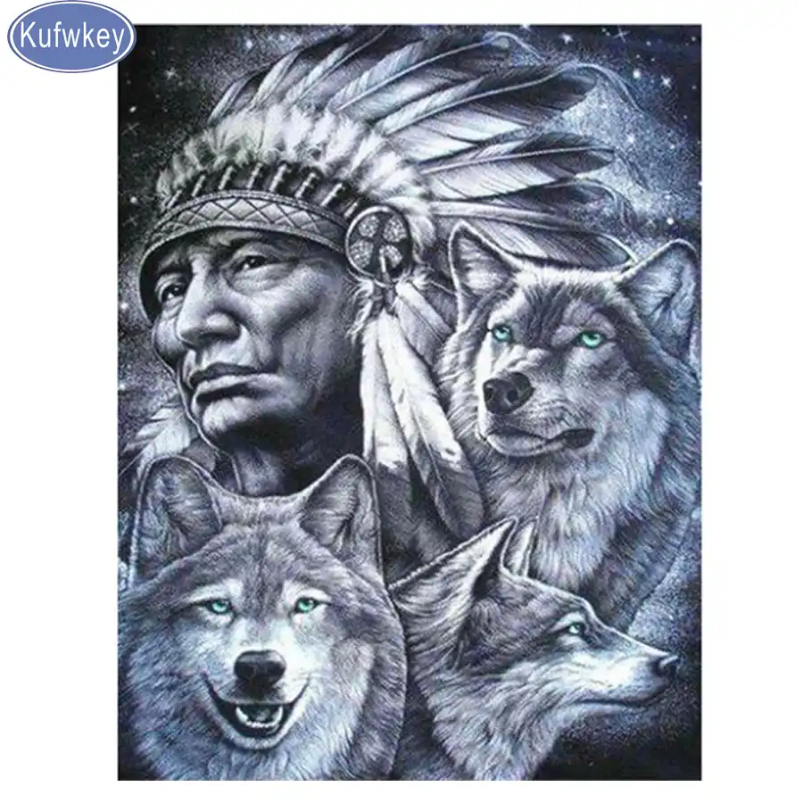 Indian Native American Wolves Diamond Painting Photo Custom