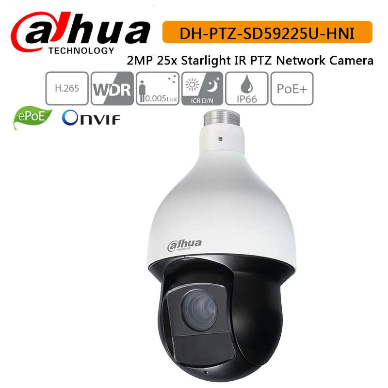 DH-PTZ-SD59225U-HNI 2MP 25x Starlight IR PTZ Network IP Camera 4.8-120mm 150m IR Starlight H.265 Encoding Auto-tracking IVS PoE+
DH-PTZ-SD59225U-HNI 2MP 25x Starlight IR PTZ Network IP Camera 4.8-120mm 150m IR Starlight H.265 Encoding Auto-tracking IVS PoE+