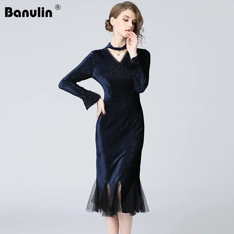 Banulin 2018 Sexy Halter Mesh Velvet Dresses Women's V Neck Full Sleeve Sequin Slim Bodycon Elegant Mermaid Party Dress Vestidos
Banulin 2018 Sexy Halter Mesh Velvet Dresses Women's V Neck Full Sleeve Sequin Slim Bodycon Elegant Mermaid Party Dress Vestidos