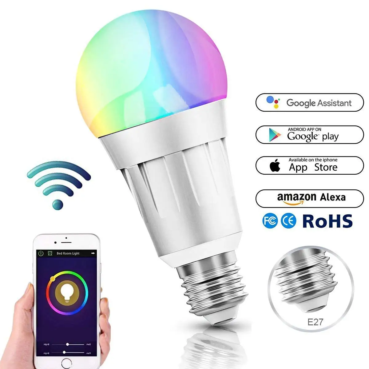 Smart Wifi LED Bulbs RGB Dimmable Color Ambiance E27 Compatible with Amazon Alexa Echo Google Home Steerable 60W Equivalent
Smart Wifi LED Bulbs RGB Dimmable Color Ambiance E27 Compatible with Amazon Alexa Echo Google Home Steerable 60W Equivalent