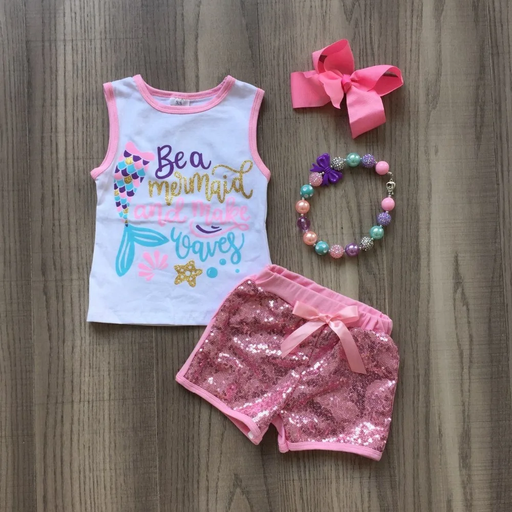 baby girls summer new arrival outfits mermaid sequin short outfits with bow and necklace.
baby girls summer new arrival outfits mermaid sequin short outfits with bow and necklace.