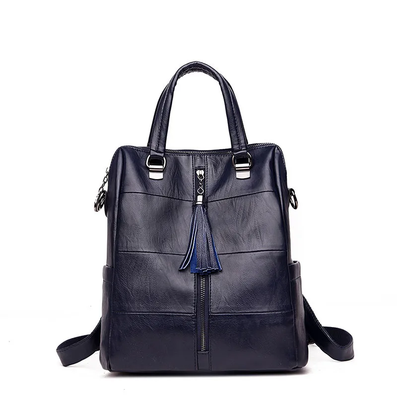 Women Multifunction Backpack Leather Tassel Shoulder Bag Large Capacity Backbag Female Zipper School Bag Girl Travel Bag Mochila 7