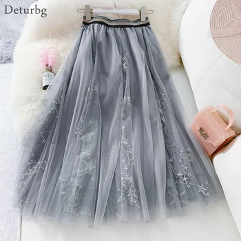 Women's Elegant 3 Layer Mesh Midi Skirt Ladies Korean High Waist Pleated Embroidery Tulle Skirts Tutu Skirt Saias Summer SK345
Women's Elegant 3 Layer Mesh Midi Skirt Ladies Korean High Waist Pleated Embroidery Tulle Skirts Tutu Skirt Saias Summer SK345