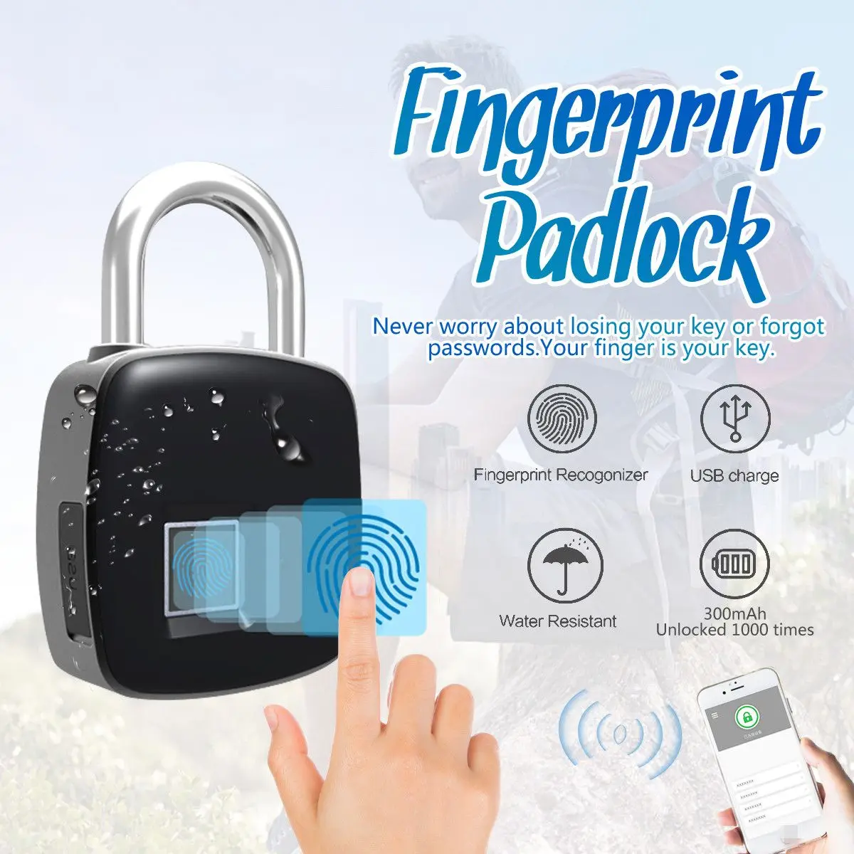 ANYTEK P3 Smart Lock Keyless Fingerprint IP54 Waterproof Anti-Theft Security bluetooth 4.1 APP Padlock Door Luggage Case Lock
ANYTEK P3 Smart Lock Keyless Fingerprint IP54 Waterproof Anti-Theft Security bluetooth 4.1 APP Padlock Door Luggage Case Lock