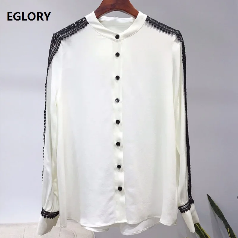 100%Silk Blouse 2019 Spring Summer Office Shirts Women Black Lace Patchwork Long Sleeve Elegant Blouse Shirt Female Tops Blusas
100%Silk Blouse 2019 Spring Summer Office Shirts Women Black Lace Patchwork Long Sleeve Elegant Blouse Shirt Female Tops Blusas