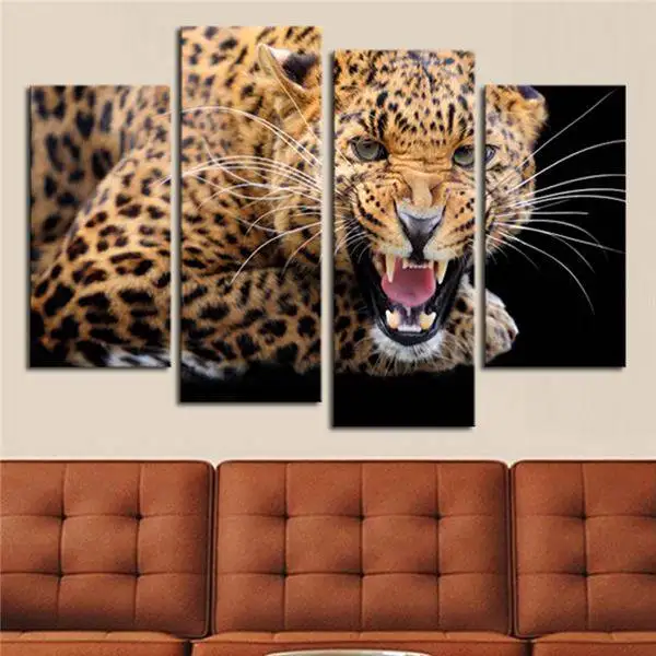 4 Panels No Frame Yellow Spots Leopard Painting Canvas Wall Art