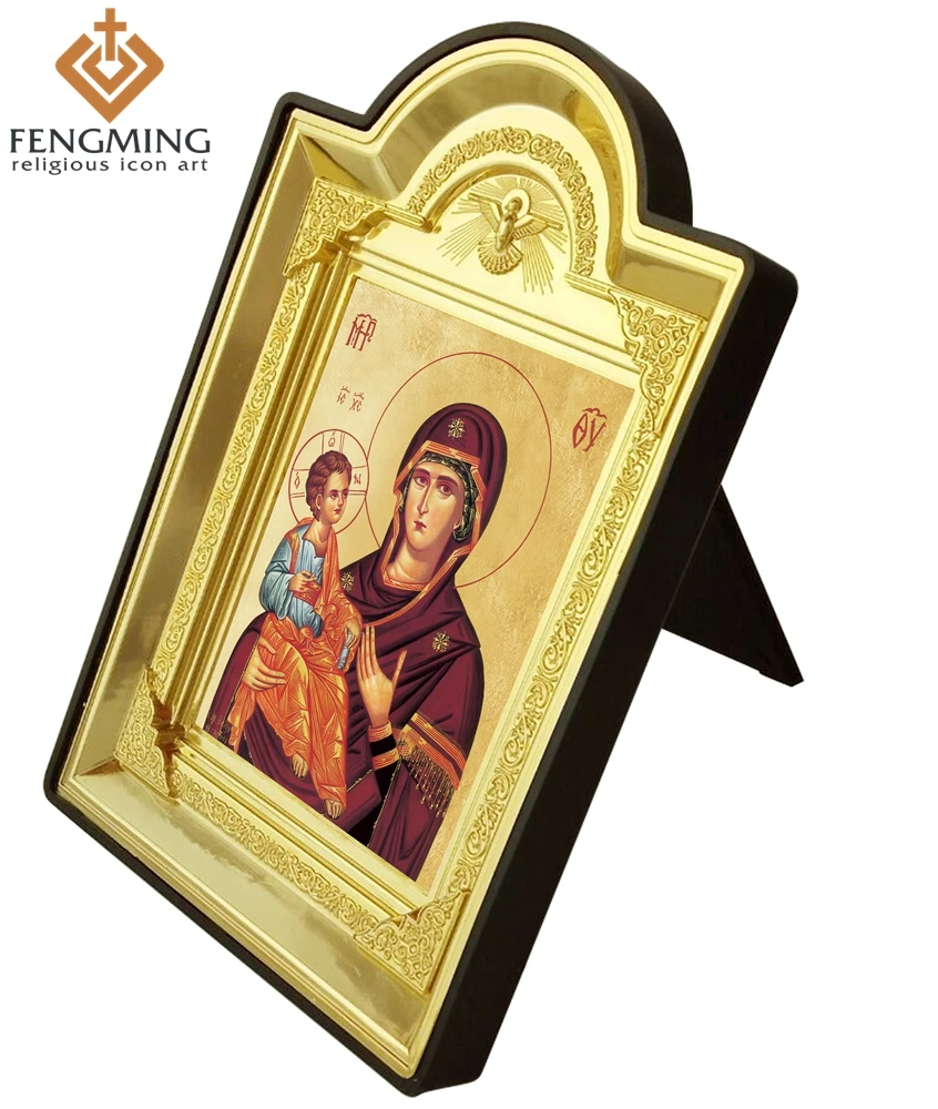 

2016 Hot Sale Greek Orthodox Bronzing Plastic Photo Frame Family Suppiles Icon Of Virgin Mary And Jesus Catholic Religious Gifts