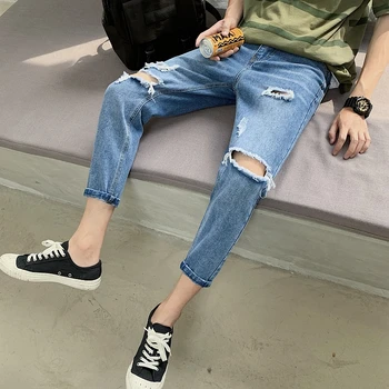 Fashion 2019 Men's Jeans Summer Ankle Length Ripped Men Jeans Streetwear All Match Blue Casual Denim Pants Mens Clothing 34-28
Fashion 2019 Men's Jeans Summer Ankle Length Ripped Men Jeans Streetwear All Match Blue Casual Denim Pants Mens Clothing 34-28