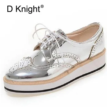 Vintage Women Oxfords Lace Up Striped Platform Shoes Metallic Silver Black Gold Brogues Women's Causal Heels Shoes Female Wedges
Vintage Women Oxfords Lace Up Striped Platform Shoes Metallic Silver Black Gold Brogues Women's Causal Heels Shoes Female Wedges