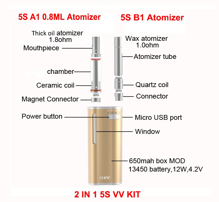 5S Vv Vaporizer Preheat 650Mah Wax Herbal Tank Vape Mods (21)