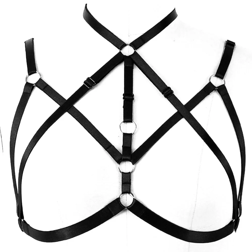 

Strappy Bondage Harness Bra Body Cage Bralette Punk Goth Top Breast Belt Black Plus Size Frame lingerie Garter festival Wear