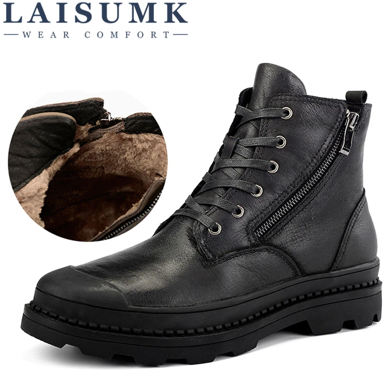 LAISUMK Genuine Leather Men'S Boots High Quality Leather Men Boots Plush 2019 Zipper Winter Ankle Boots Men Fur Snow Boots 38-47
LAISUMK Genuine Leather Men'S Boots High Quality Leather Men Boots Plush 2019 Zipper Winter Ankle Boots Men Fur Snow Boots 38-47