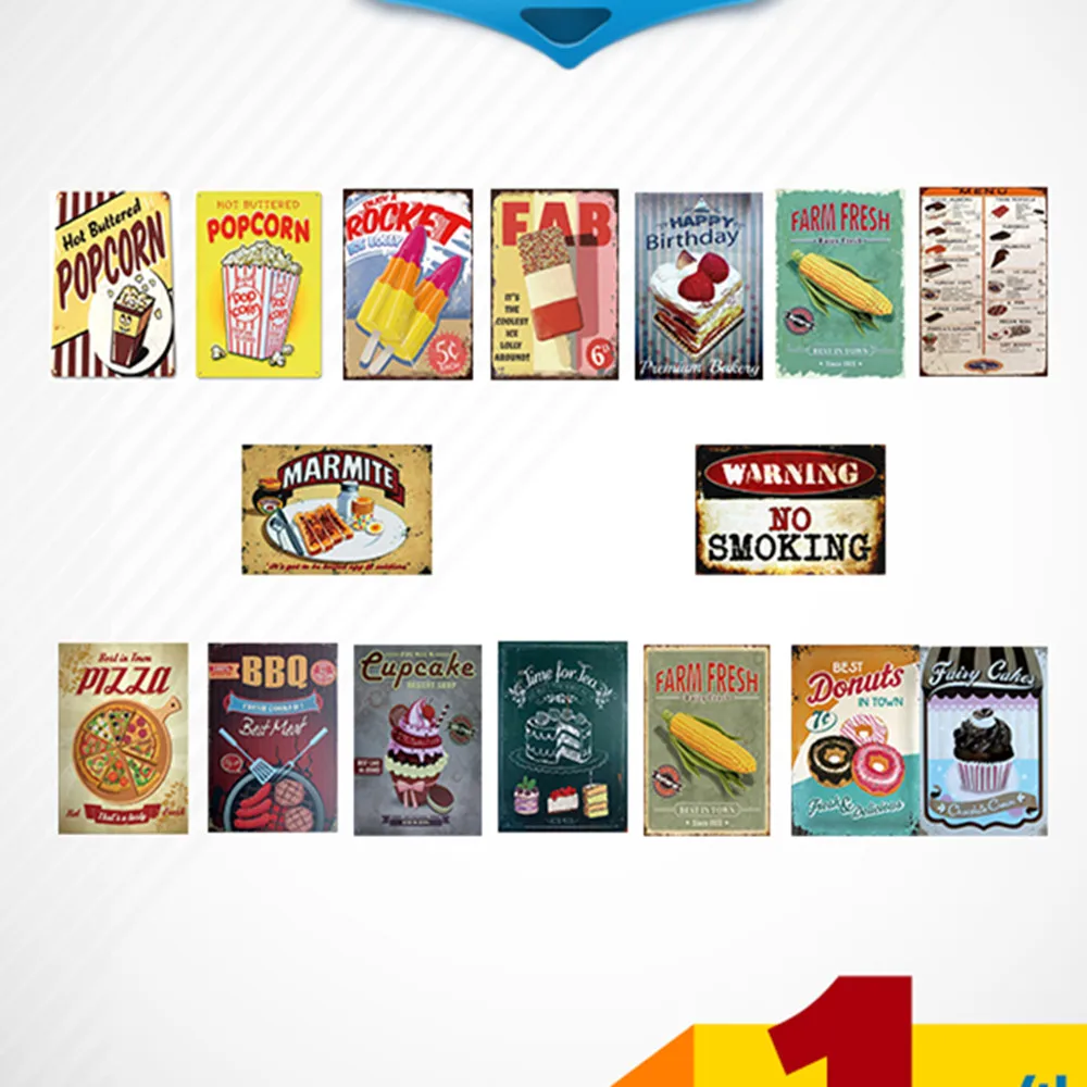 Pizza\ice cake\dim sum food poster Shabby Chic Tinplate Metal Painting Signs Tin Brand Iron Art Wall Stickers Kitchen Decoration
Pizza\ice cake\dim sum food poster Shabby Chic Tinplate Metal Painting Signs Tin Brand Iron Art Wall Stickers Kitchen Decoration