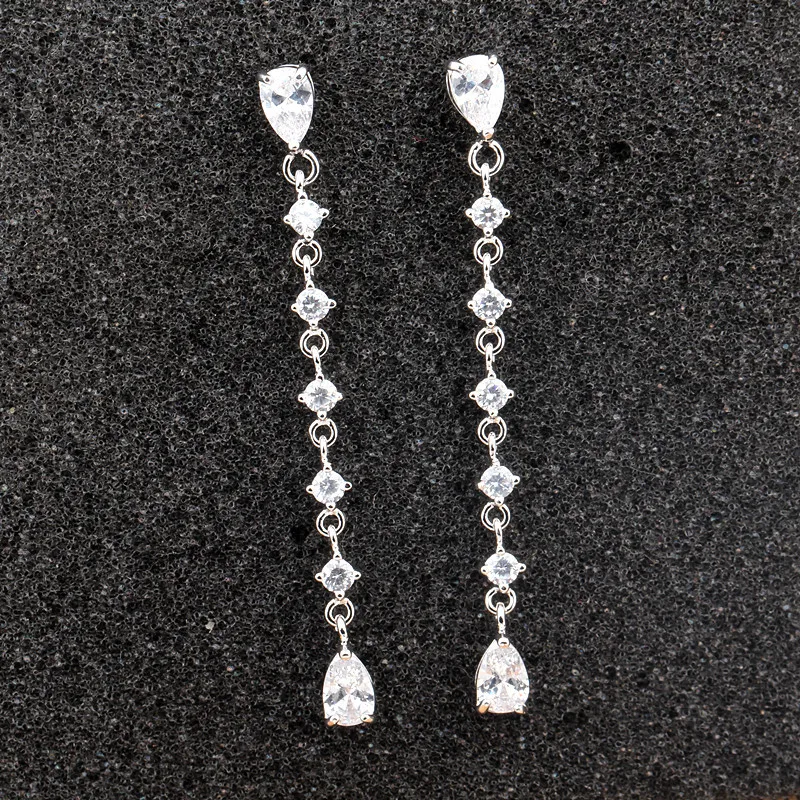 925 Sterling Silver Earrings Long Tassel Earrings Water Drop AAA Zircon Earring Simple Fashion Wedding Bride Bridesmaids Jewelry
925 Sterling Silver Earrings Long Tassel Earrings Water Drop AAA Zircon Earring Simple Fashion Wedding Bride Bridesmaids Jewelry