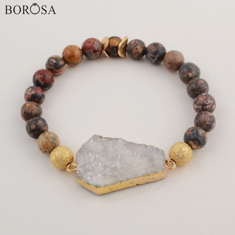 BOROSA Hexagon Shape Titanium AB Druzy Bracelet Leopard Skin Jaspers Beads Elastic Bracelet CL097
BOROSA Hexagon Shape Titanium AB Druzy Bracelet Leopard Skin Jaspers Beads Elastic Bracelet CL097
