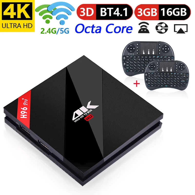 

H96 Pro+ 2GB/3GB 16GB/32GB Android 7.1 TV Box Amlogic S912 Octa Core KD17.6 2.4/5Ghz Wifi 4K Smart Media player IPTV Set top box