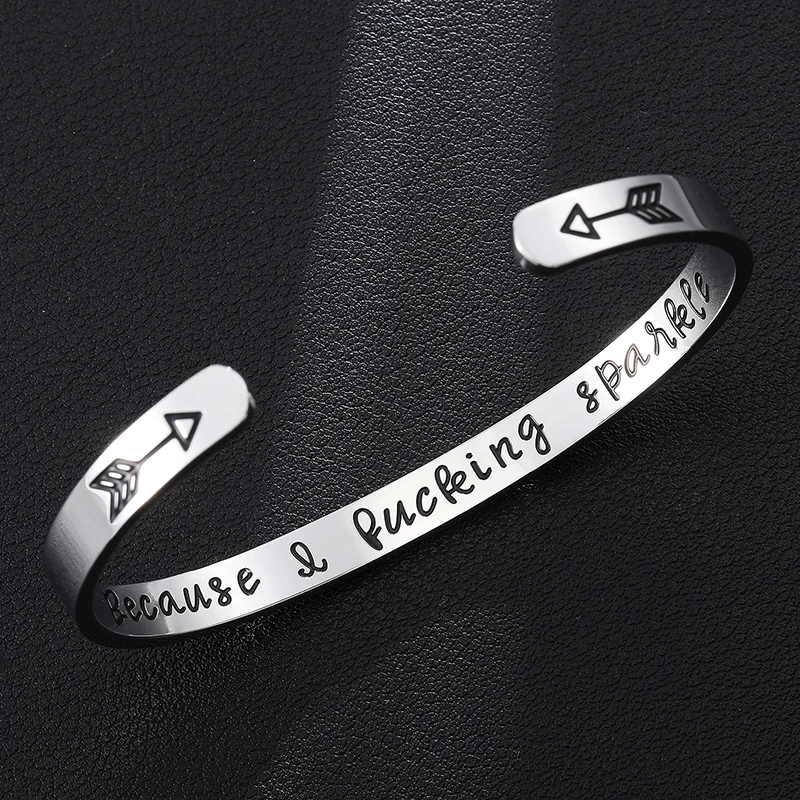 Trendy Engraved Encouragement Word Letters Staineless Steel Opening Bangle For Women Fashion Gift
Trendy Engraved Encouragement Word Letters Staineless Steel Opening Bangle For Women Fashion Gift