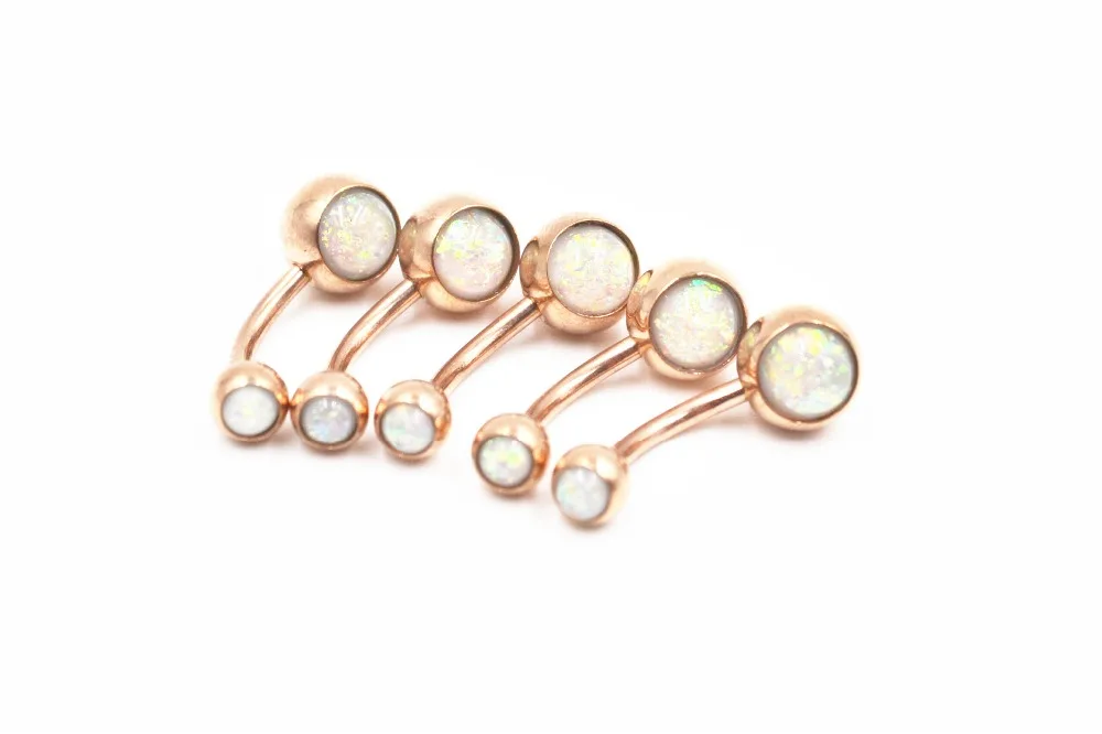 

30pcs Opal Navel Belly Button Rings Sexy Woman Belly Piercing Barbell Surgical Steel Girls Fashion Body Jewelry Rose Gold NEW